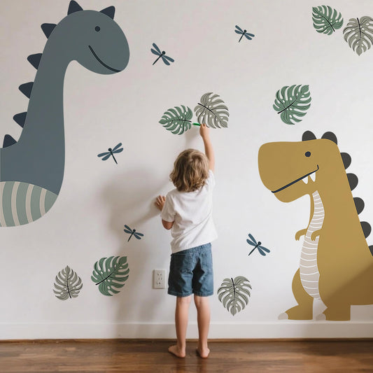 Large Dinosaur Wall Stickers,Cute Cartoon Dinosaur Art Decor,Peel and Stick Jungle Dino Wall Decals for Kids Boys Nursery Bedroom Playroom Daycare Classroom Baby Shower Birthday Party Decor Gifts