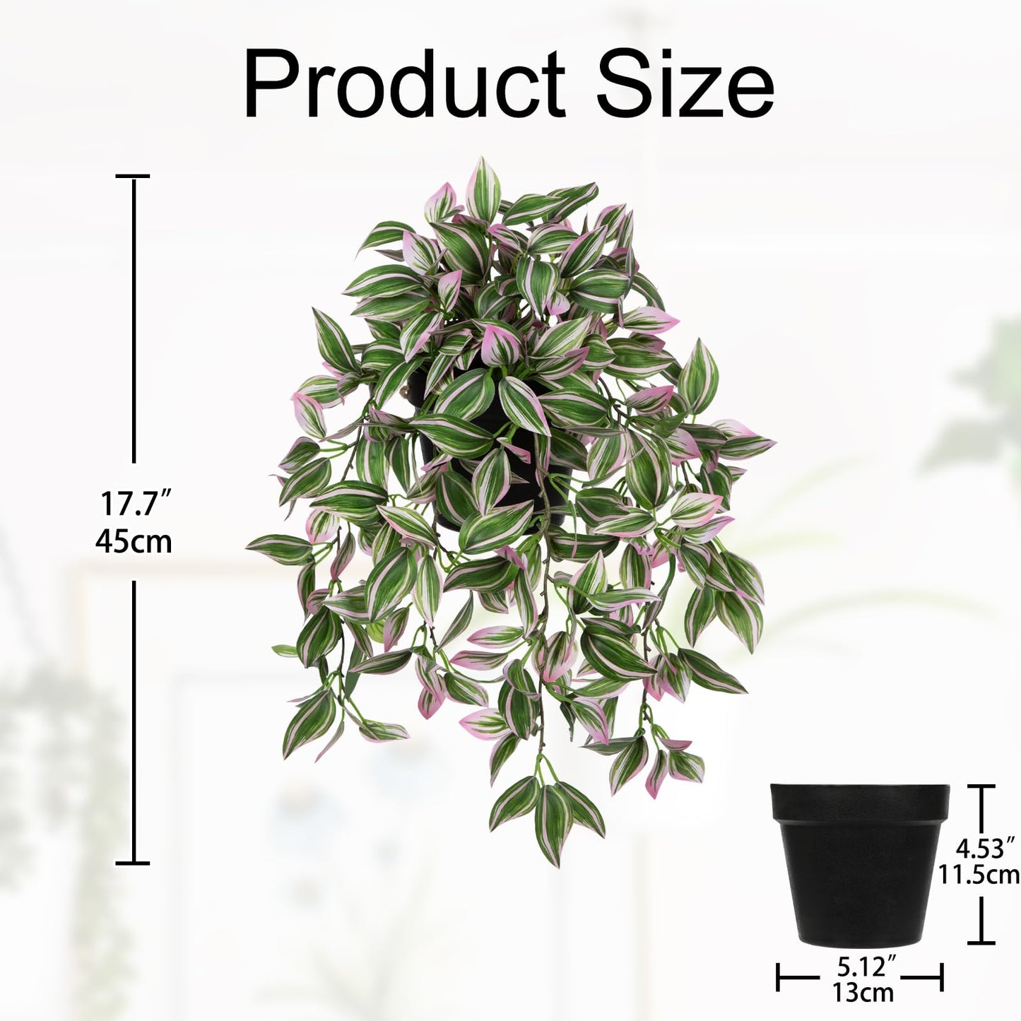 Briful Fake Hanging Plants 17.7" Faux Watermelon Peperomia Silk Plants with Black Pot Artificial Hanging Greenery for Home Garden Balcony Outdoor Patio Decor