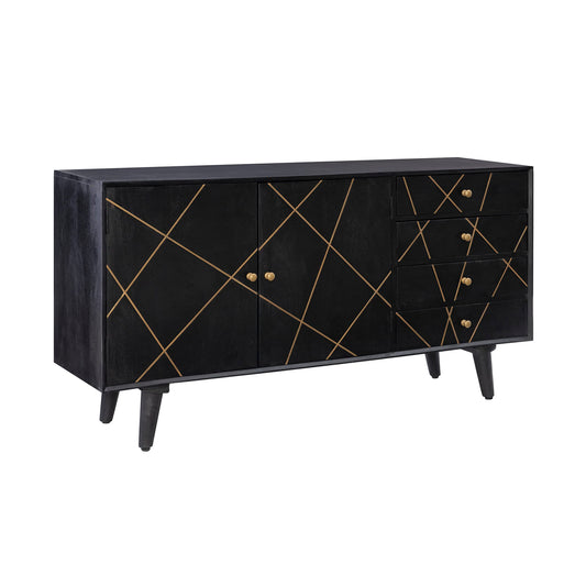 Powell Tate Mango Wood Console with Modern Gold Accents