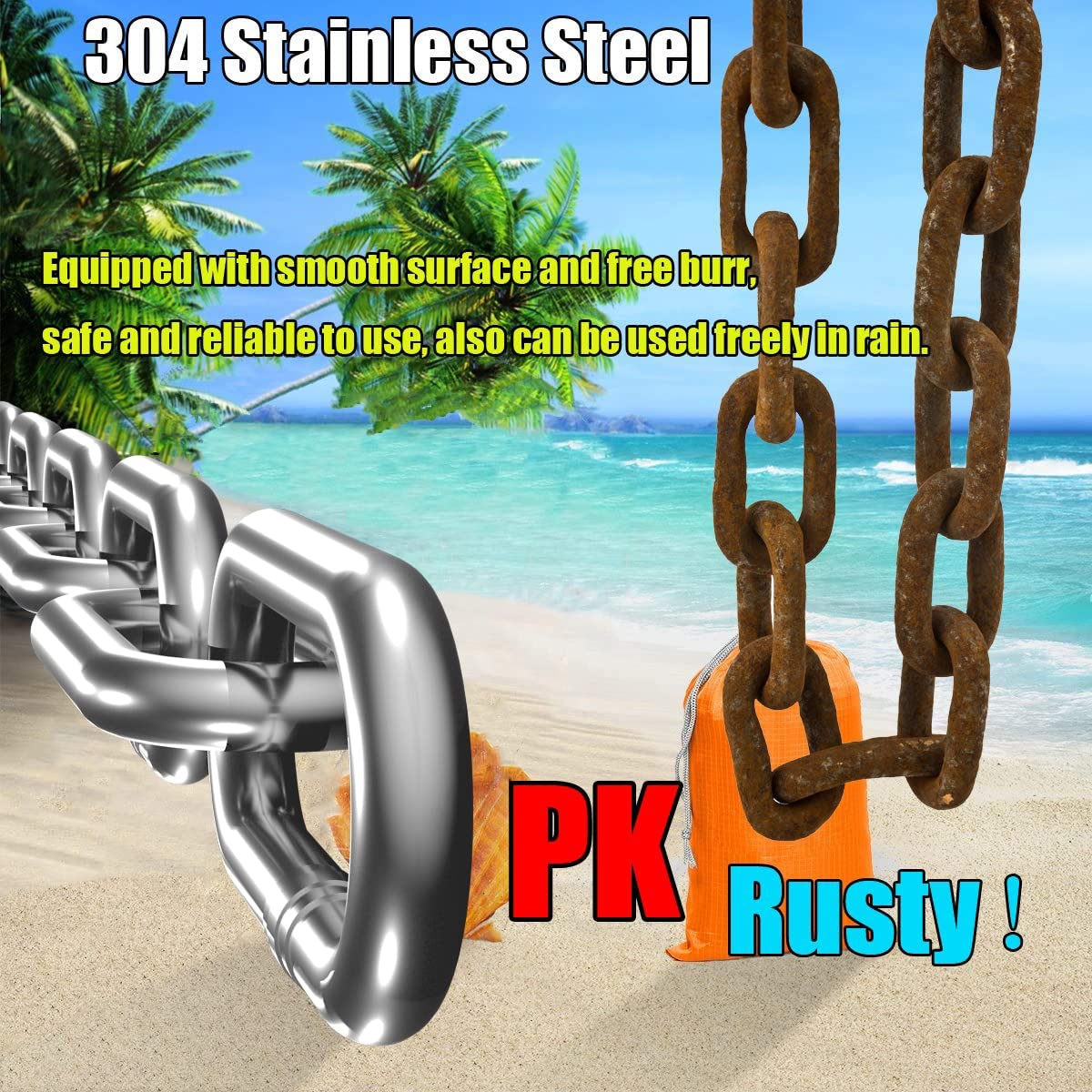 Stainless Steel Chain,Lsquirrel 13 ft Stainless Steel Rolo Cable Heavy Duty Chain for, Home, Swing, Pet, Camping (3/16 inch - 13 feet)