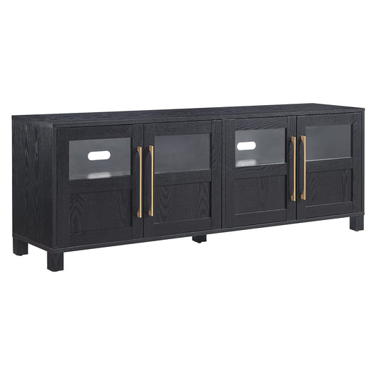 Henn&Hart TV Stand for TVs up to 75" with 2 Glass and Wood Split Panel Display Cabinets for Living Room, Family Room, or Office, Natural Black