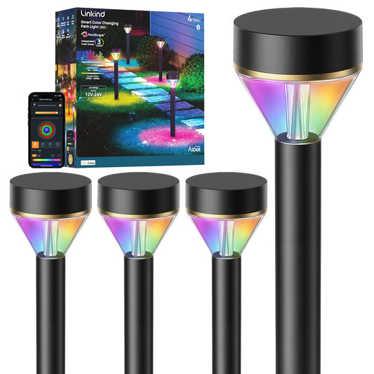 Linkind Smart Landscape Path Lights SP6LV, 510LM Multi-Zone Low-Voltage Pathway Lights AC/DC 12-24V, App & Voice Controlled Color-Changing Landscape Lighting for Garden, Walkway, Driveway, 4 Pack