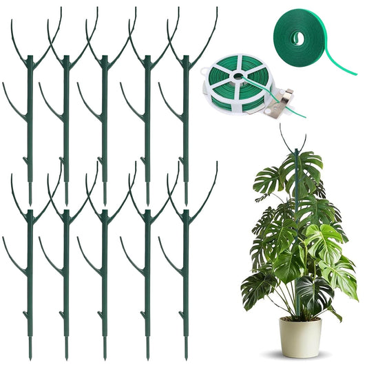 Folklyzo 10 Pack Stackable Plant Support Stakes, Adjustable Plant Sticks for Monstera, Tomato & Climbing Plants – Indoor/Outdoor Garden Support Stakes (10, Green)