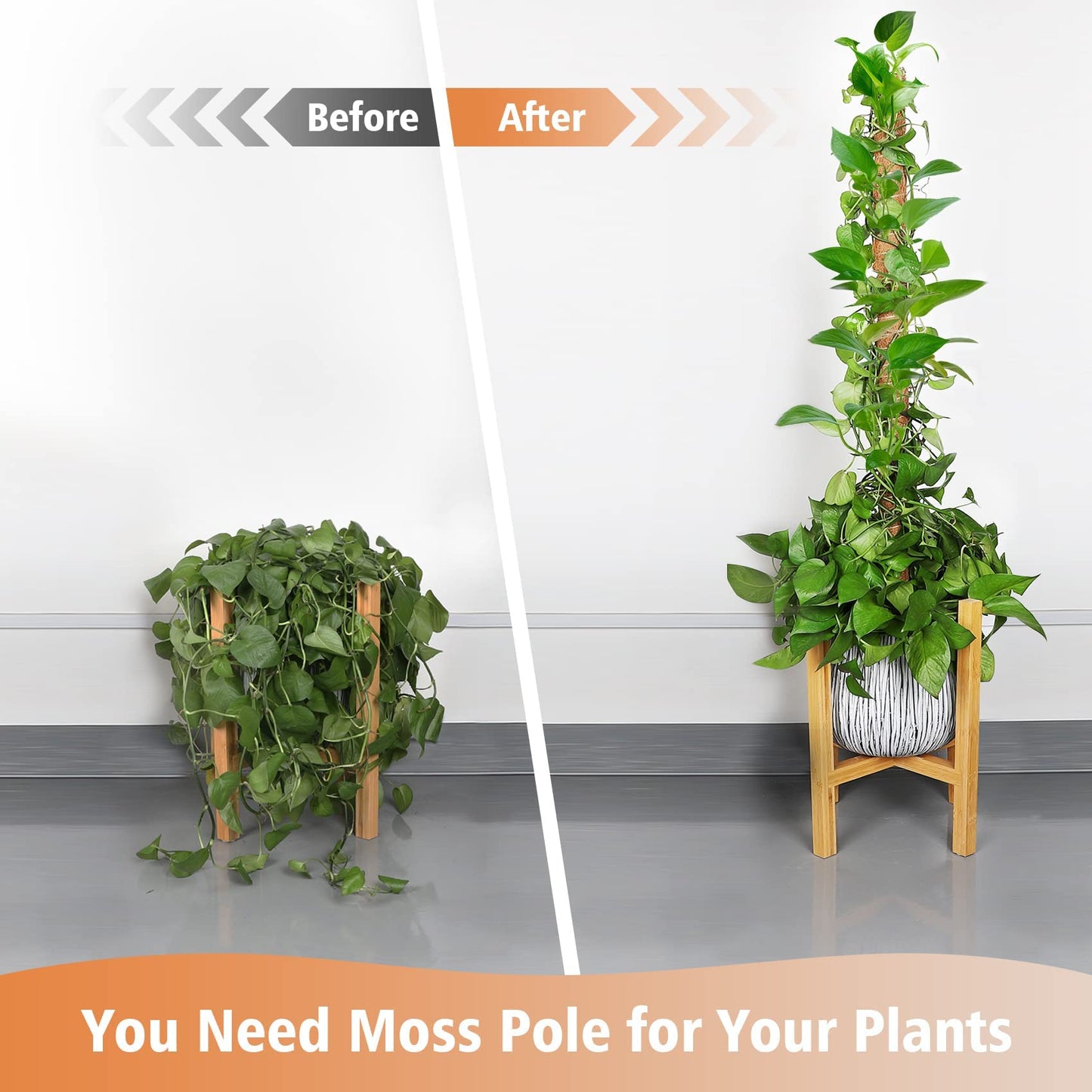 JJGoo Moss Pole for Plants Monstera,【4 Pack】 23.6 inch Plant Support Pole, Extendable Coir Totem Pole for Potted Plants Pothos,Train Indoor Climbing Plants to Grow Upwards - Extends to 74.6 Inches