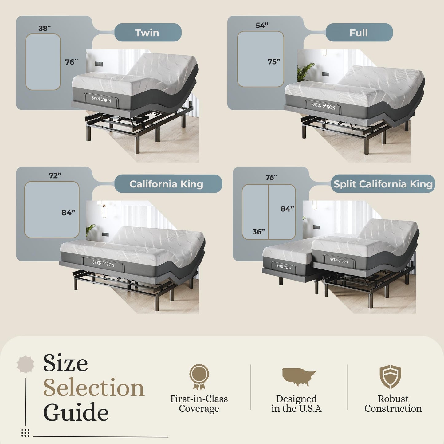 Sven & Son Harmony Adjustable Bed Base, Head and Foot Lift, Massage, Under-Bed Lights, USB, Gel Memory, Zero Gravity Smart Frame - Full + 12 inch Memory Foam Matt (Medium)