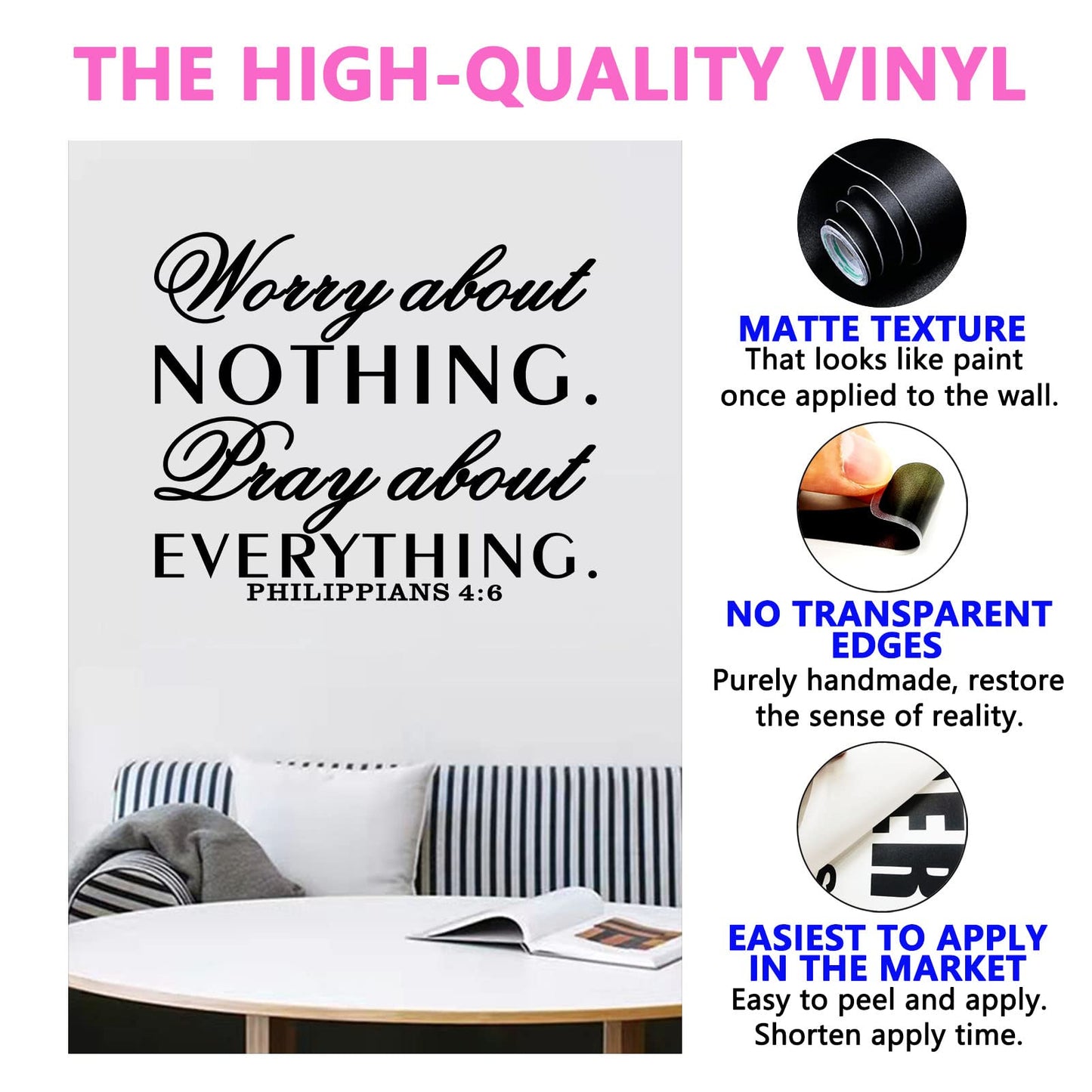 SEATUNE Inspirational Wall Decals, Prayer Wall Decor, Quotes Bible Verse Christian Religious Faith Bedroom Living Room Vinyl Art Decor Home Stickers Worry About Nothing Pray About Everything 18"X15"