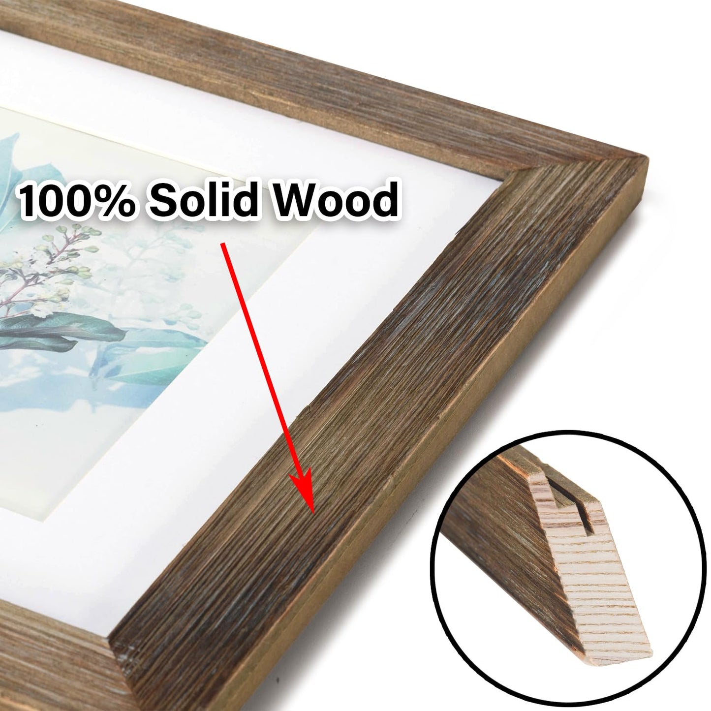 KAIWIN 100% Solid Wood Brown 5x7 Picture Frame 1 Pack - Display Picture 4x6 with Mat, Rustic Wooden Photo Frames for Table Top and Wall Mounting