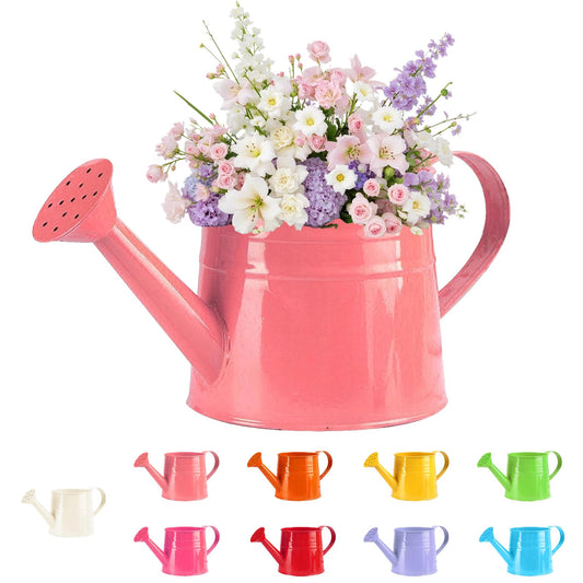White Watering Can Metal, 1 Gallon Matte Galvanized Metal Watering Can, Vintage Sprinkling Tin Watering Can for Indoor Outdoor Plants, Flowers Garden Indoor Outdoor (Pink)
