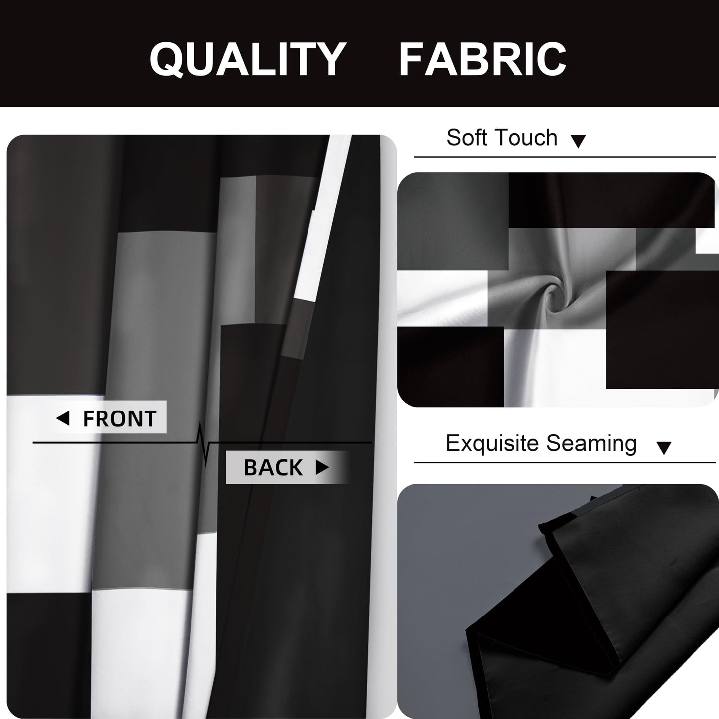 Tyrot Black Grey 100% Blackout Curtains for Bedroom 84 inch Long 2 Panels Set White Gray Modern Abstract Geometric Black Out Curtains Insulated Room Darkening Window Drapes for Living Room, 52Wx84L