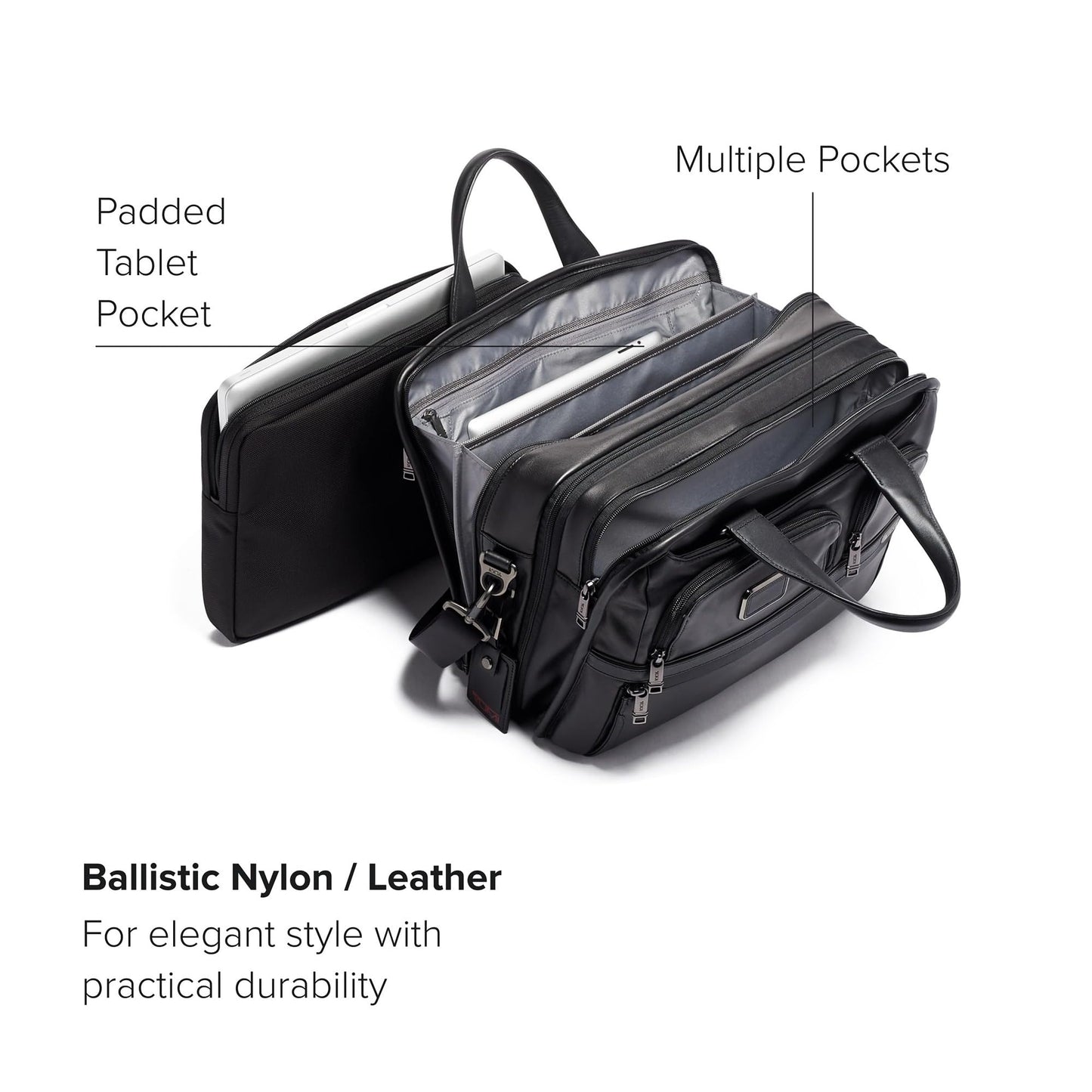 TUMI - Alpha Medium 15" Expansion Laptop Briefcase - Professional Briefcase for Commute or Travel - Padded Compartment Fits up to 15" Screen - Black Leather