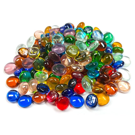 50PCS Mini Glass Gems,Mixed Colour Mancala Stones Flat Bottom Marble Beads for Home Decorative Art Craft Vase Filler(0.5"~0.7")