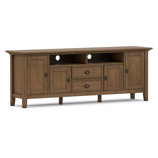 SIMPLIHOME Redmond TV Stand - 72 inch Wide Solid Wood Media Console in Rustic Natural Aged Brown, Transitional Entertainment Center for Living Room for TVs up to 80 Inches with Cable Management