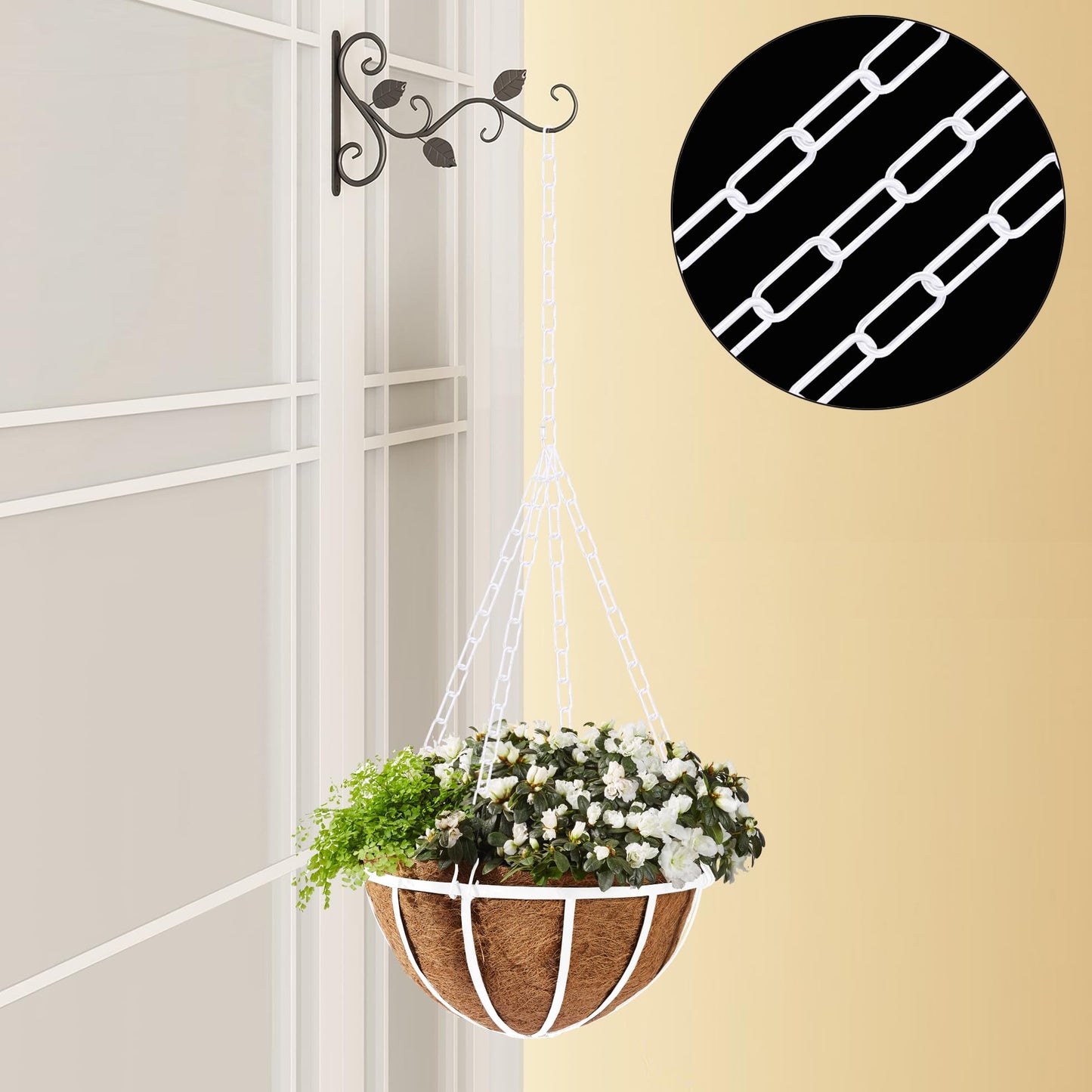 Omytie 12 Ft Heavy Duty Hanging Chain Kit with Connection Locks & Swag Ceiling Hooks for Lighting Fixture, Chandelier, Pendant, Lantern, Swag Lamp, Plant/Flower/Fruit Basket, Bird Feeder (White)