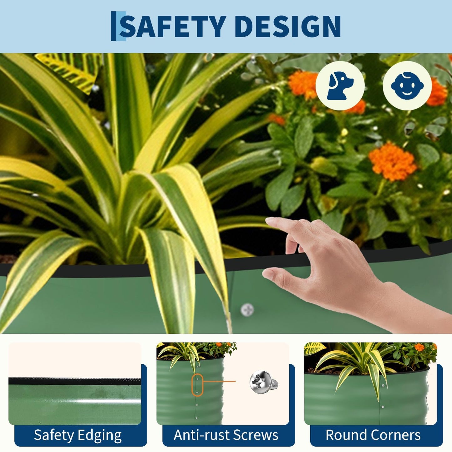 Garvee 6 Pack 8x4x1.5ft Galvanized Raised Garden Bed Kit, Oval Metal Planter Boxes with Anti-Cut Safety Edges, Rust-Resistant Deep Root Planters for Outdoor Vegetables, Flowers, Herbs, Green