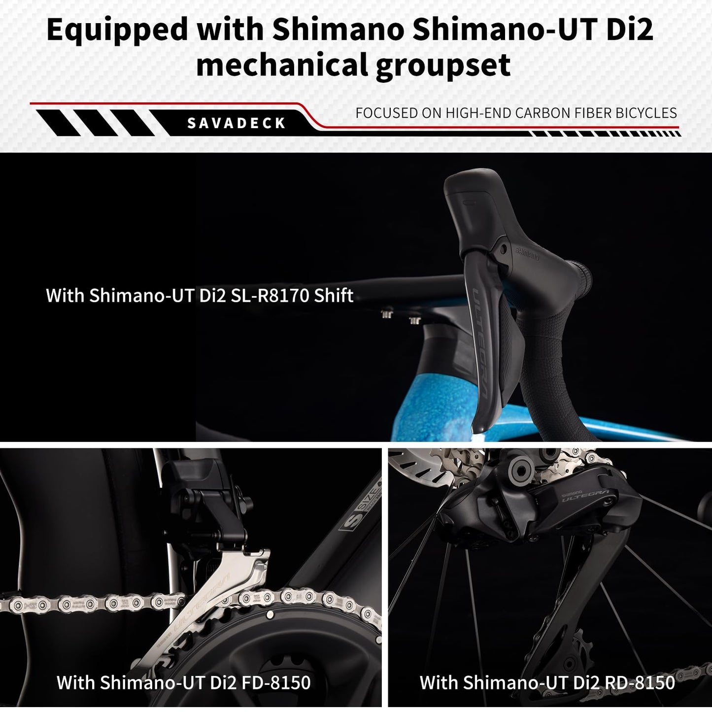 SAVADECK SLR8-Ultegra Full Carbon Road Bike with Shimano 105 R8170 24S Set for Adults, (Wave Pattern(W45), Red, 54cm)