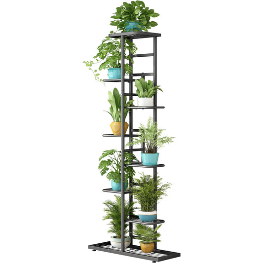 LINZINAR Plant Stand Indoor Outdoor Metal 8 Tier 9 Potted Multiple Flower Pot Holder Shelf Indoor Outdoor Planter Display Shelving Unit for Patio Garden Corner Balcony Living Room