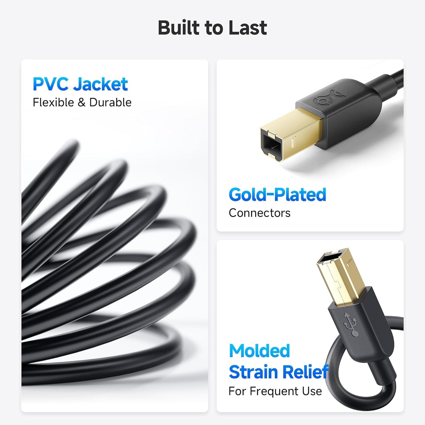 3-Pack 3ft, Cable Matters Short USB Printer Cable - USB A to B Cable, Compatible with Printer, External Hard Drive