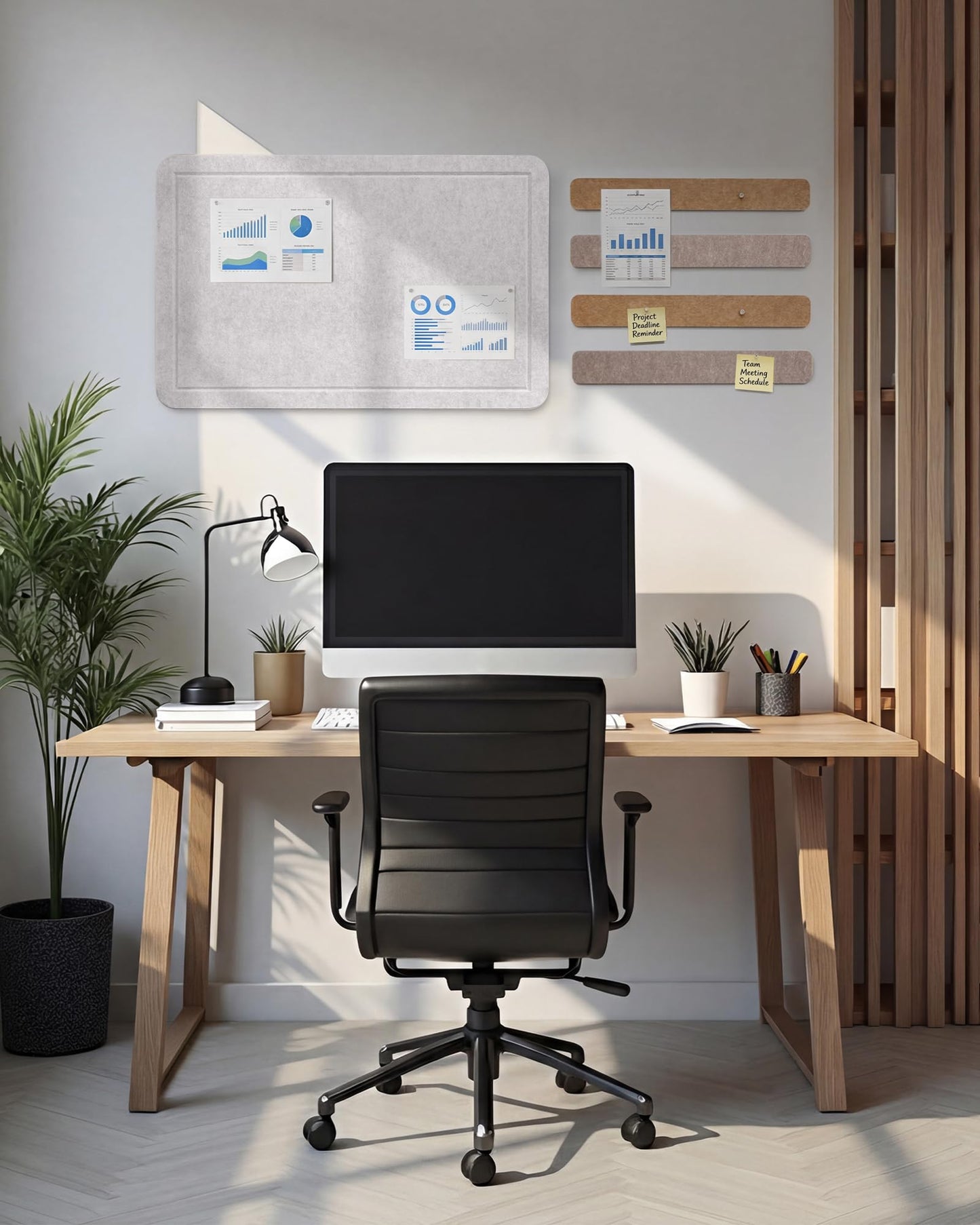 Cork Board Alternative, 24"X16" Felt Bulletin Board with 4-Pack 16"X2" Felt Strip, 30 Push Pins Set - Pin Board for Home Office Classroom Wall, Removable Adhesive Install-Oatmeal