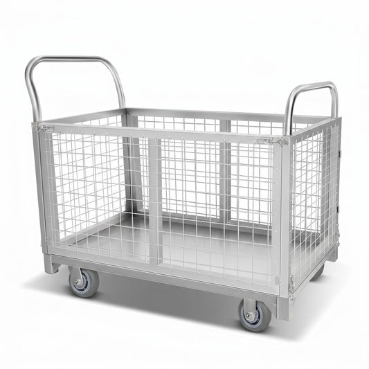 Warehouse Daily Use Heavy Platform Cart, 2200LBS 4-in-1 4-Caster Flat Trolley with Detachable Guardrails