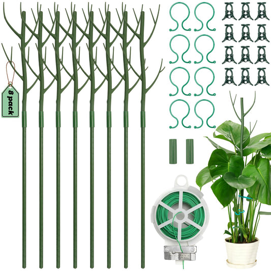 Linyona 16 Pack Stackable Monstera Plant Support, 27.5 Inch Climbing Plants Support Structures for Indoor Outdoor Plants, 20 Orchid Clips & 16 Twist Clips & 65.5ft Twist Ties