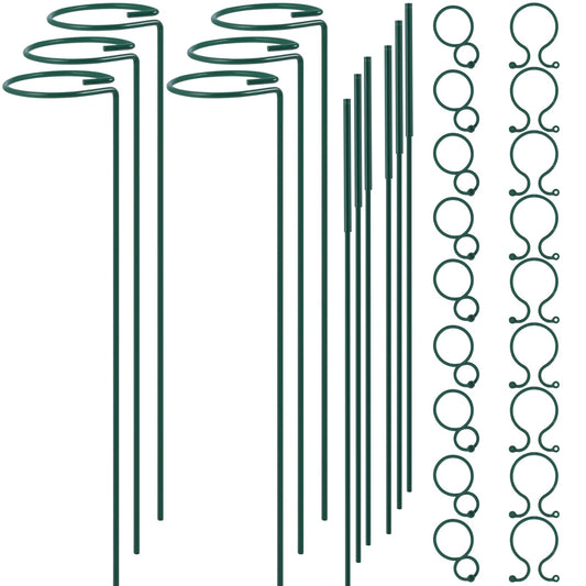 Plant Stake Support - 6 Pack Adjustable Height 12" or 24", Garden Support Stake Plant Cage Support Rings, Single Stem Plant Support Stakes, for Flowers Amaryllis Tomatoes Peony Lily Rose (24inch)