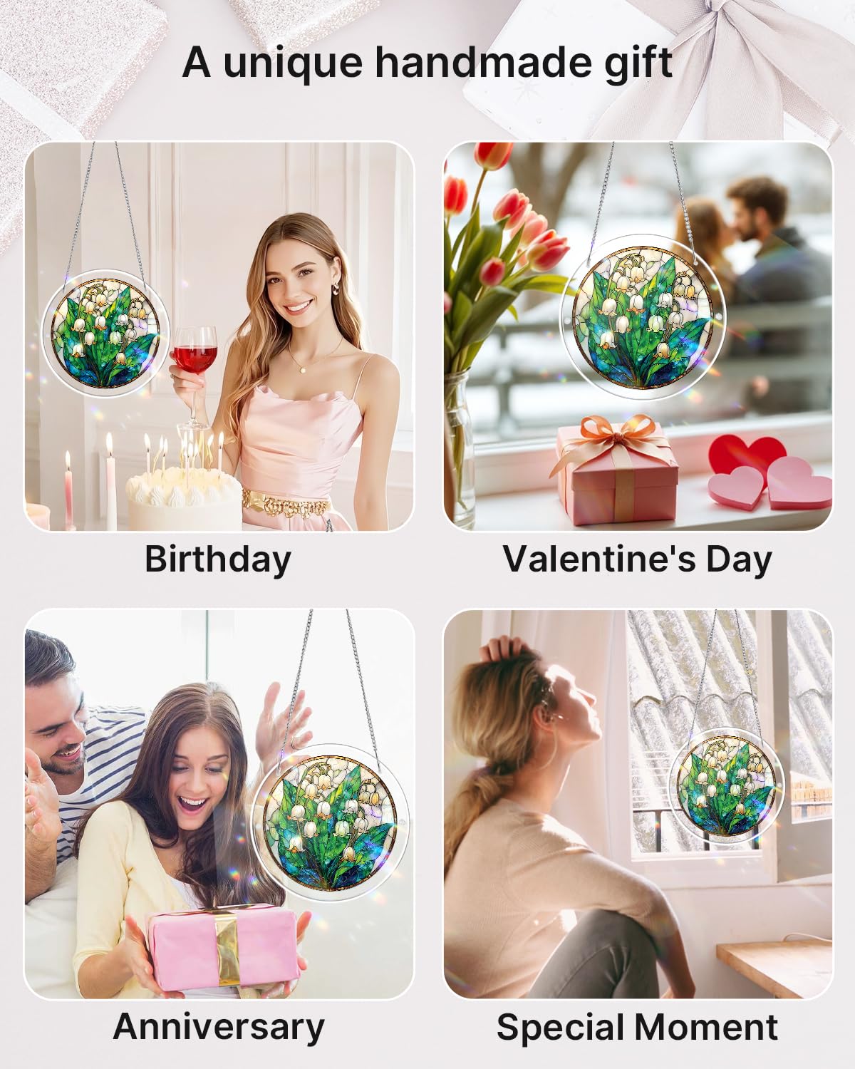 KaayeeWood 83 Pieces Acrylic Suncatcher Puzzle, Unique Secret Lily Valley Acrylic Sun Catcher Puzzle Kit for Doors Garden and Window Hanging, DIY Suncatcher Kits for Adults, 7.4 in