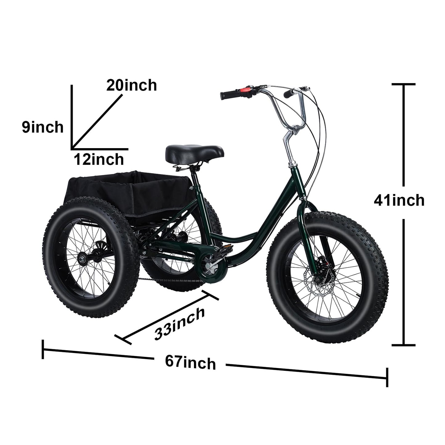 Hiborth Adult Tricycle, 20-Inch Fat Tire Comfort Bike for Adults All-Terrain 3-Wheel Bike 7-Speed Heavy-Duty 450lb Capacity Trike with Dual Disc Brakes & Large Cargo Basket Shopping Basket