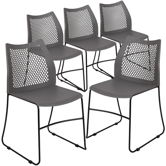 Flash Furniture Hercules Series Contoured Lobby Chairs with Air-Vent Honeycomb Backs, Ergonomic Stacking Chairs for Offices, Set of 5, Gray