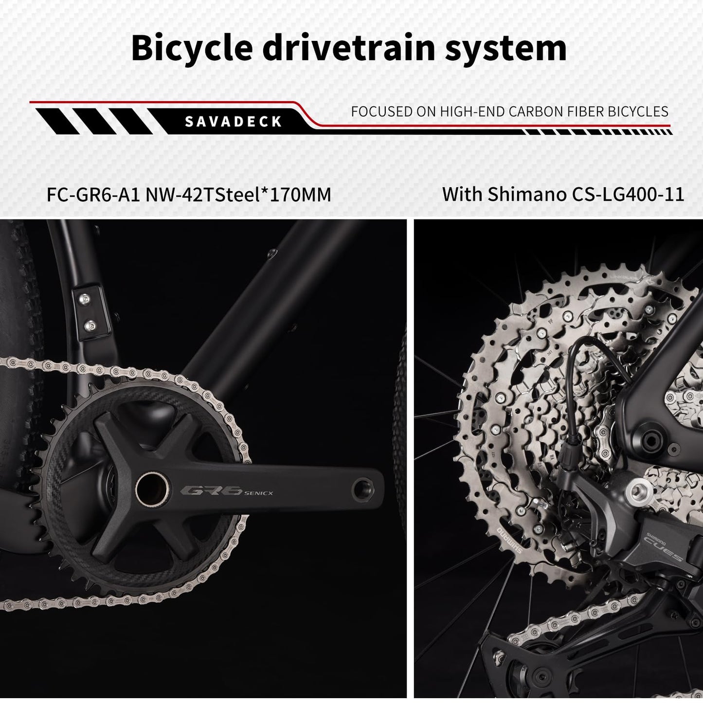 SAVADECK Carbon Gravel Bike - T800 Carbon Frame & Fork | Shimano U6000 11-Speed Groupset | Hydraulic Disc Brakes | 700CX40mm All-Terrain Tires | Men & Women Road/Off-Road Bicycle (Gray, 55cm)