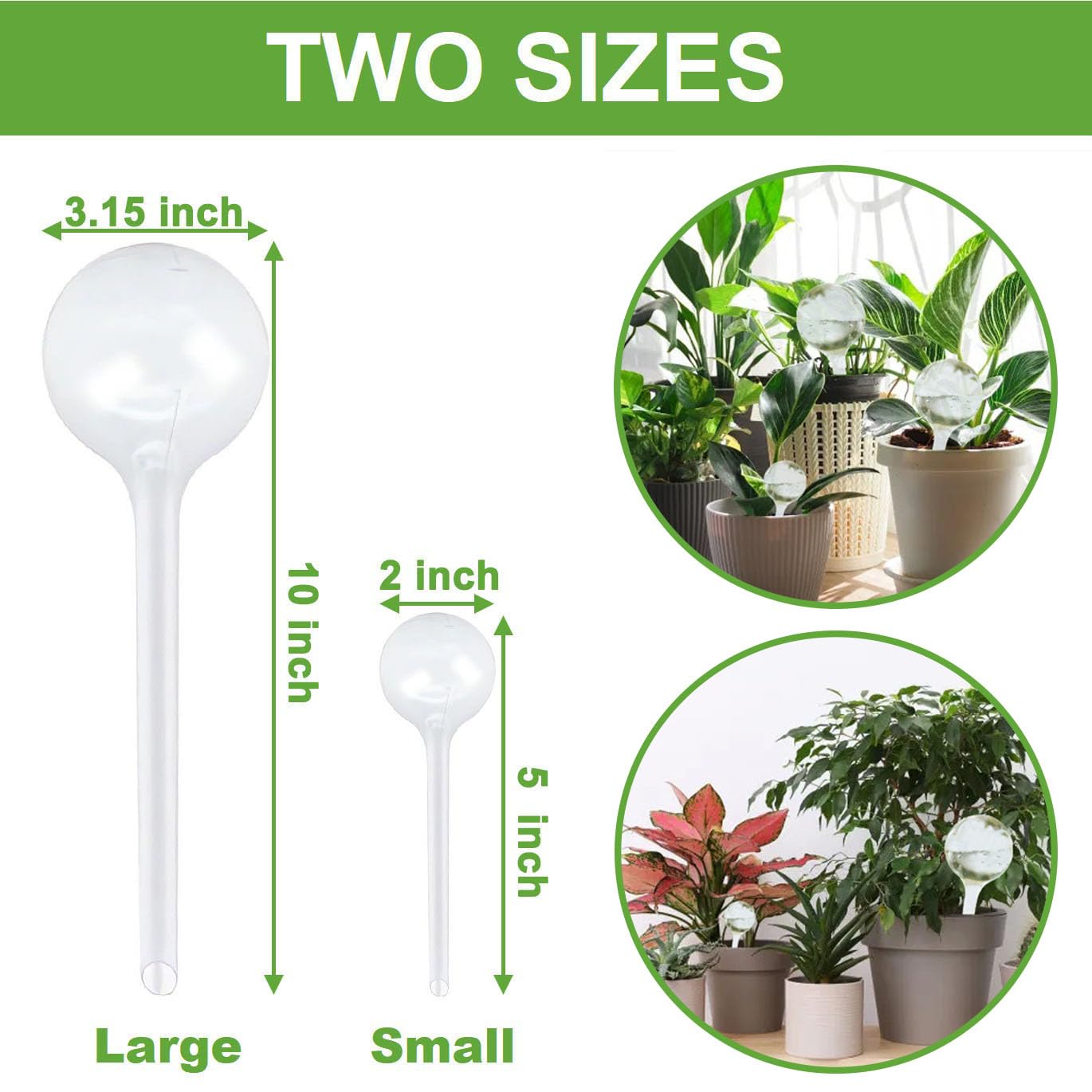 Plant Watering Globes Set of 10, Self Watering Bulbs for Indoor & Outdoor Plants, Plastic Automatic Water System (Clear, 10 Pack Large)