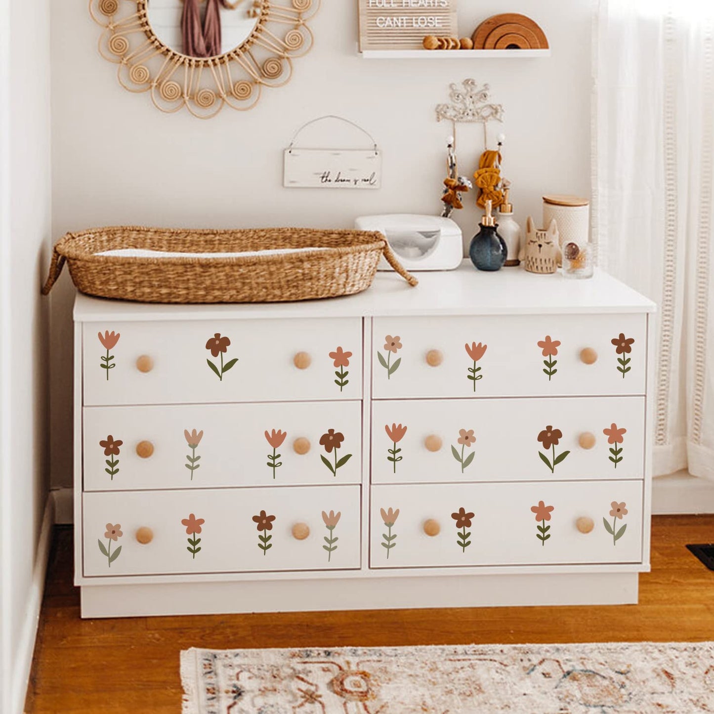 YouRfocus Boho Flower Wall Decals 72 PCS, Boho Decal Sticker for Girls Living Room Playroom Nursery, Removable Decals Kids Room Decor Vinyl Murals DIY Cute Decorations (12 Sheets)
