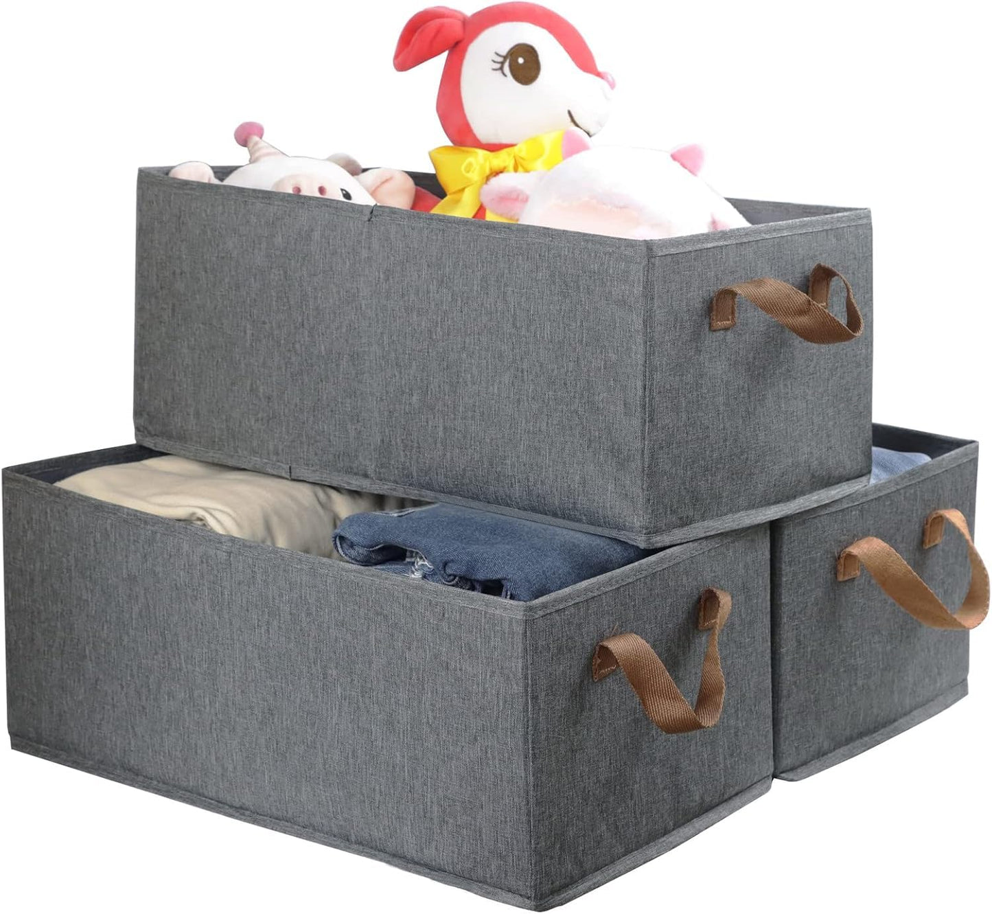 Fordonral Pack of 3 Large Capacity Storage Bins Closet Organizer System, Sturdy Foldable Storage Boxes for Organizing Clothing, Sheets, Toys, Books - Shelf Organizer Shelves Basket Storage Bin