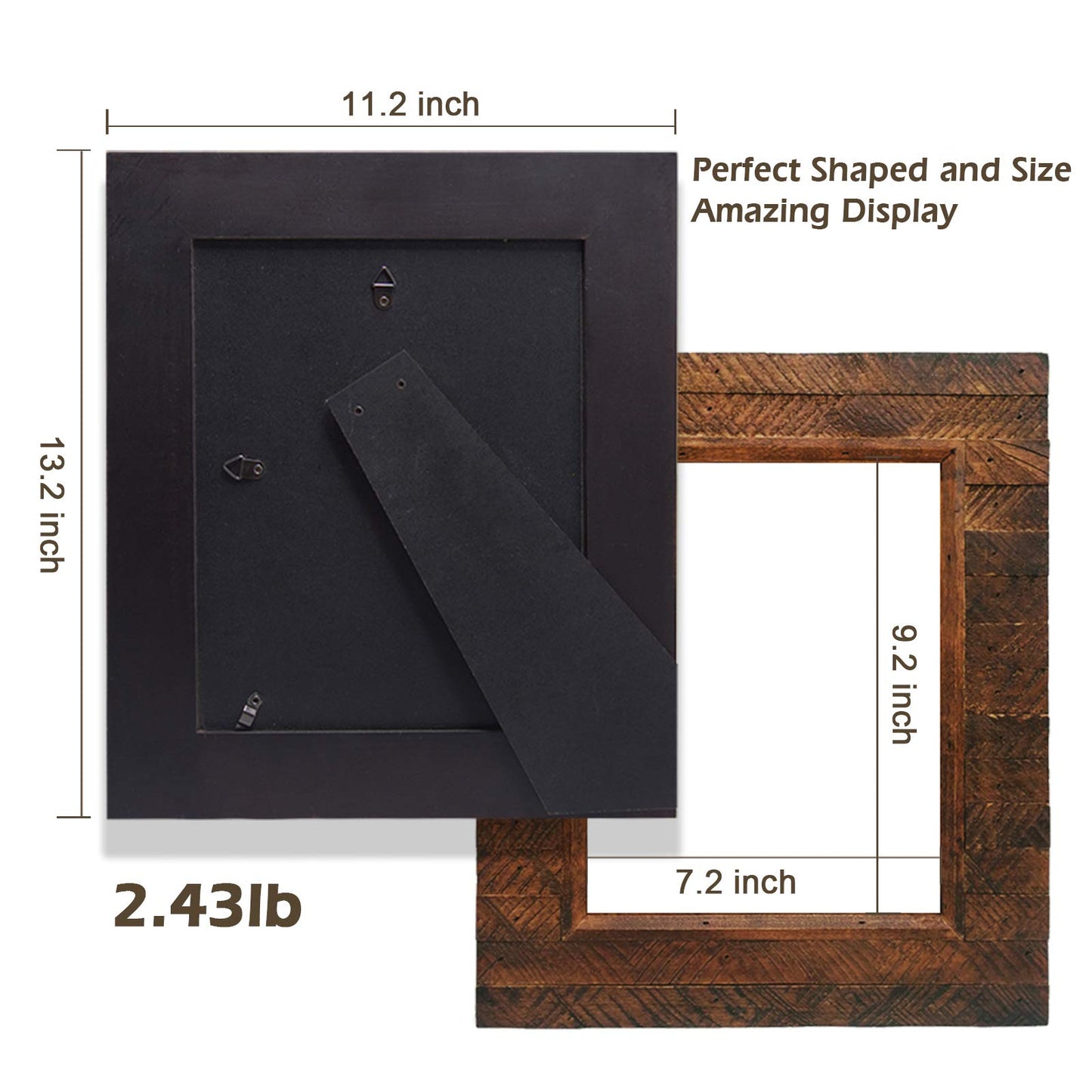 Eosglac Wooden Picture Frame 8x10 inch, Wood Plank Design with Rustic Brown Finish, Wall Mounting or Tabletop Display, Handmade Photo Frame