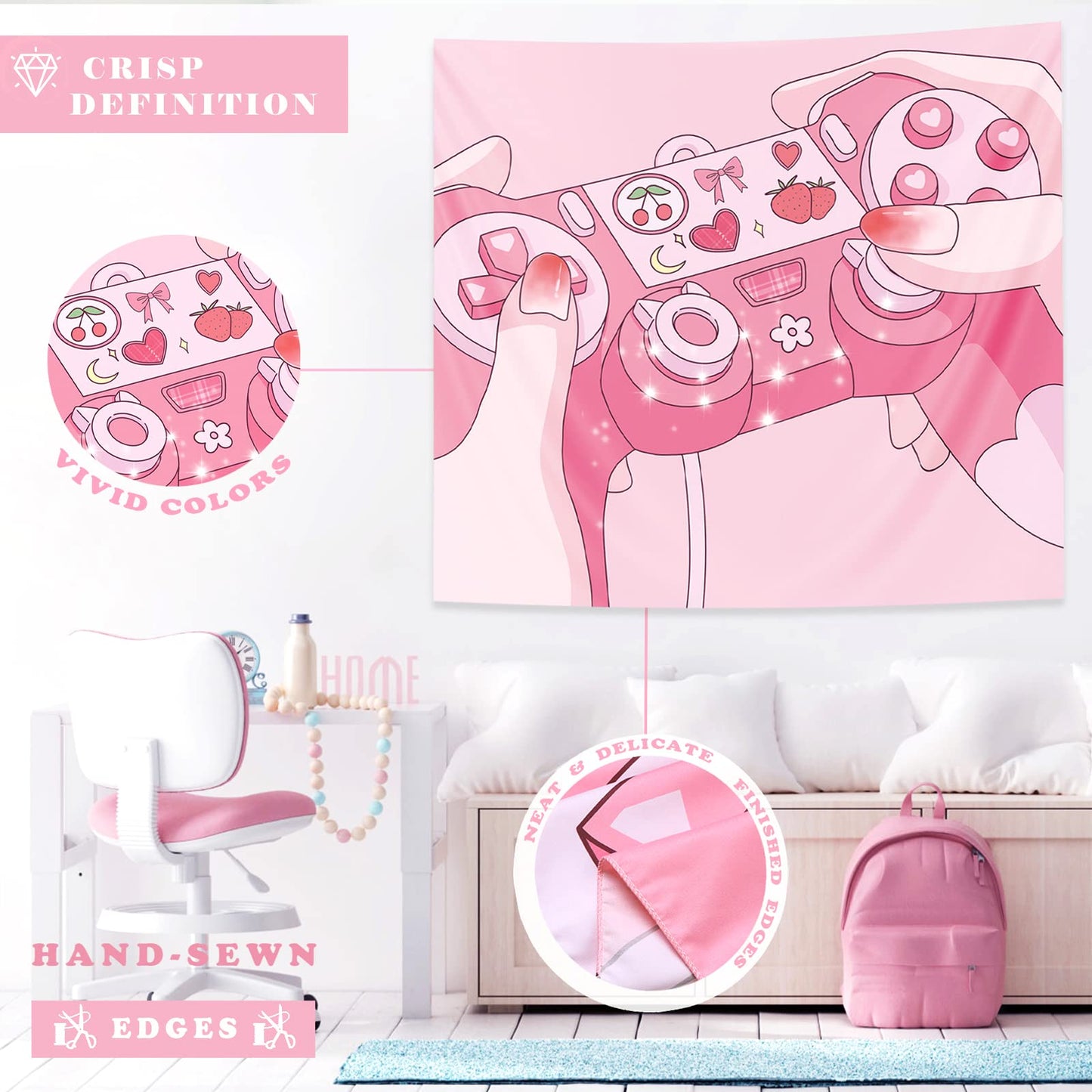 Pecfamly Cutecore Room Decor - Pink Anime Tapestry - Kawaii Posters - Gamer Girl Room Decor - Gaming Tapestry
