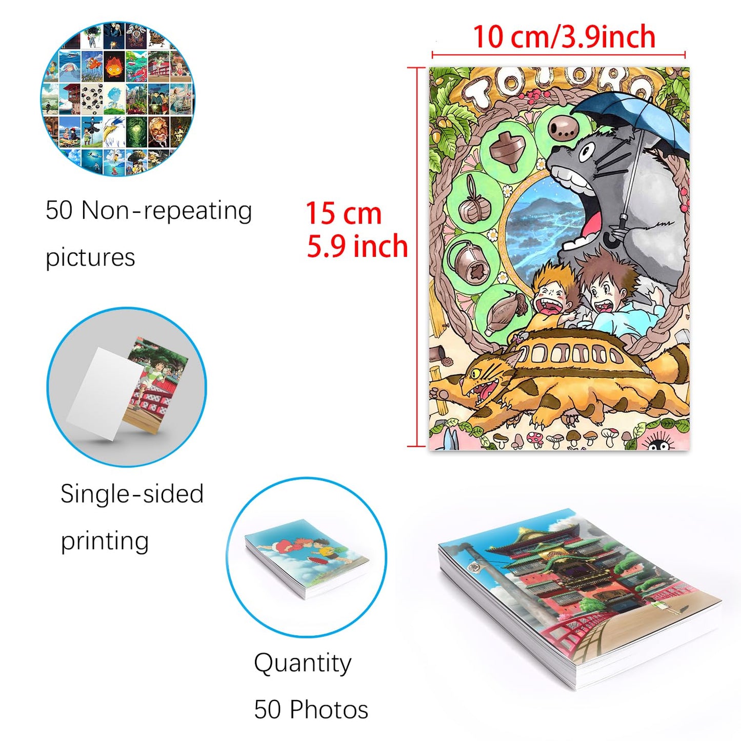 Pounchi Cute Anime Poster Wall Collage Set (50 Pcs 4 x 6 Inch with Glue Dots) Cartoon HD Aesthetic Posters Prints Artworks for Room Bedroom Club Wall Art Decor for Teens Kids