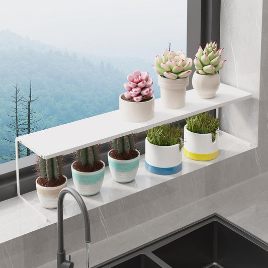 WOCHUANGSI 1pc Small Narrow Shelf for Windowsill Kitchen Spice Rack Organizer Stackable Tall Shelves Scalable Window Plant Rack for Narrow Space Countertop Storage (White)