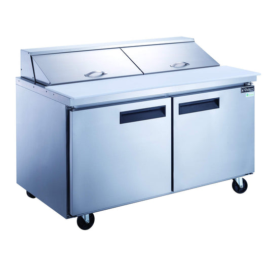 Dukers DSP60-16-S2 14.3 cu. ft. 2-Door 60" Commercial Food Salad/Sandwich Prep Table Refrigerator in Stainless Steel