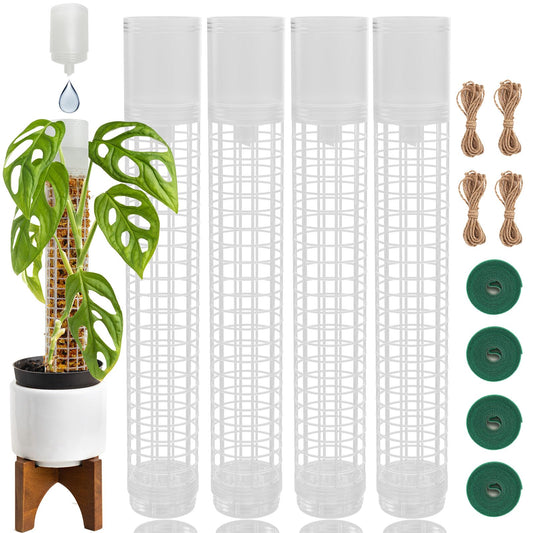 Jegu Self-Watering Moss Pole for Monstera Plant Support, 18.8 Inch Stackable Plastic Moss Pole for Climbing Plants. (4PACK-Large)