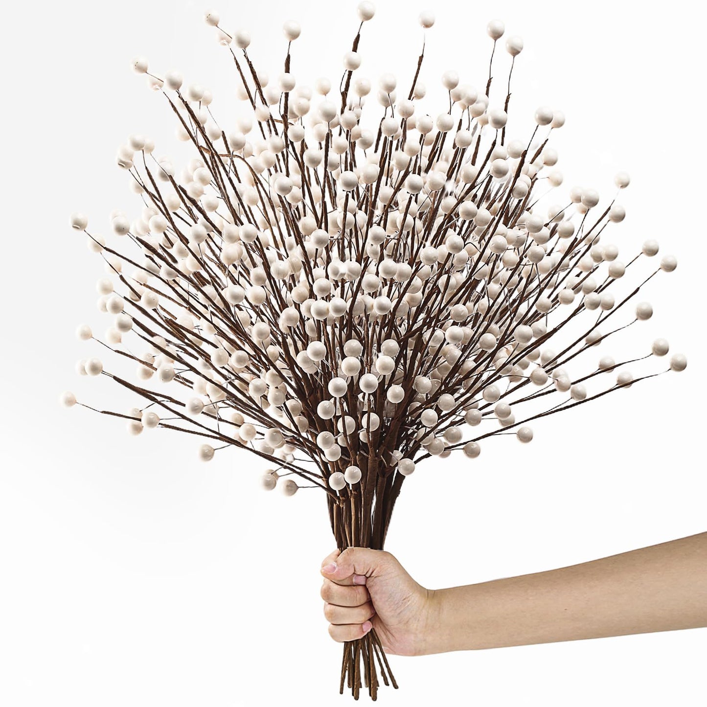 Kanxinr Winter Decorations 12Pcs Artificial Berry Stems White Berry Picks for Christmas Holiday Home Centerpieces Decor (Cream)