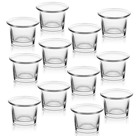 Letine Tealight Candle Holder Set of 12- Clear Glass Votive Candle Holders Bulk for Valentine's Day Decorations, Wedding, Party & Home Decor