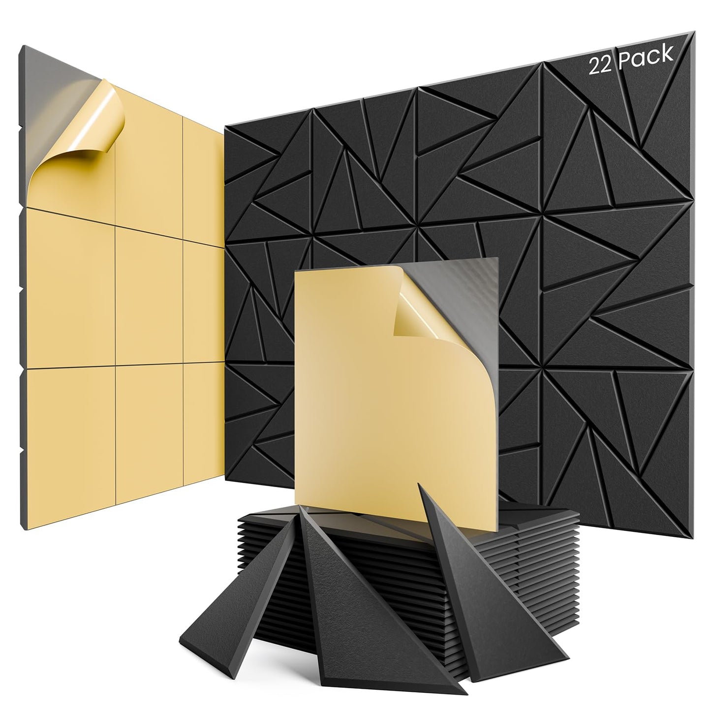 22 Pack Acoustic Panels with Self-Adhesive, 12"X 12"X 0.4"Sound Proof Foam Panels, Sound Panels High Density, Soundproof Wall Panels for Home Studio Office-Black