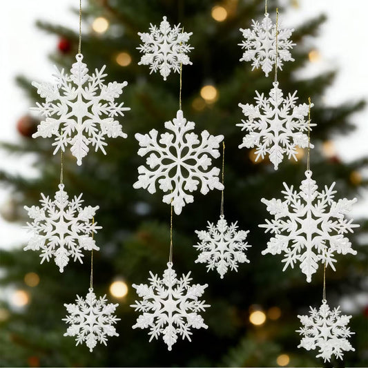 36 Packs Christmas Ornaments, White Snowflake and Colorful Xmas Tree Decorations, Winter Wonderland Holiday Decor for Home, Adornos de Navidad.