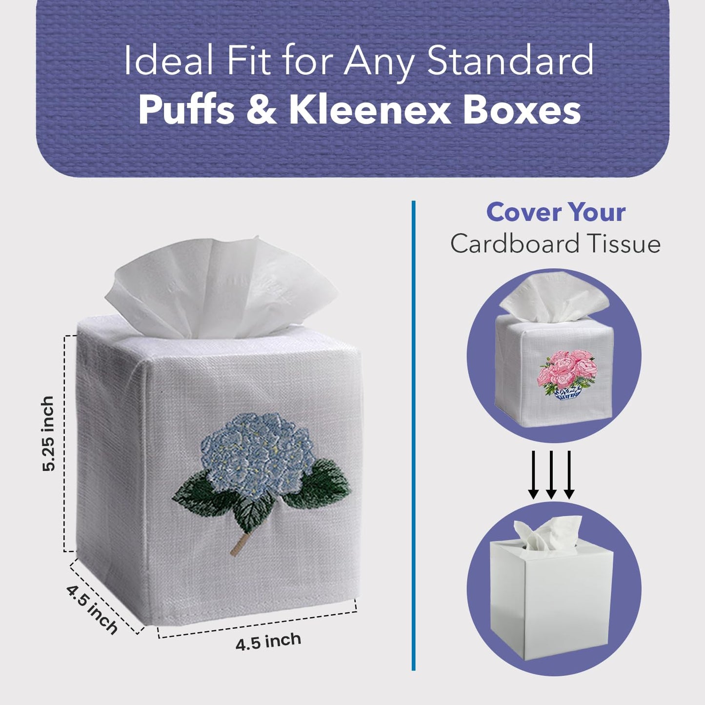Jacaranda Living Square Tissue Box Cover, Linen/Cotton Fabric Tissue Holder, Decorative Cloth Tissue Cube Cover, Holiday Designs (Ivy & Holly Wreath)