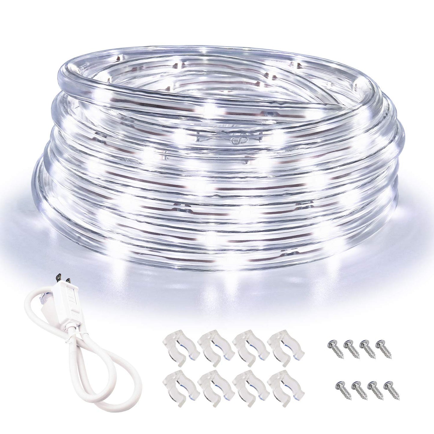 Areful LED Rope Lights, 16ft Daylight White Strip Lights with Clear PVC Jacket, Connectable and Flexible, Waterproof for Indoor Outdoor use, 110V Plugin Tape Lighting with High Brightness 3528 LEDs