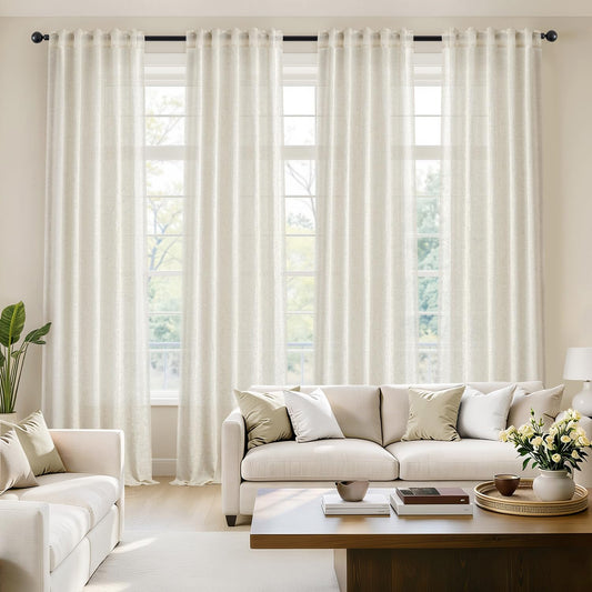 MIULEE Natural Linen Curtains 84 Inch Long 4 Panels Light Filtering Window Drapes with Rod Pocket Back Tab for Living Room Bedroom Farmhouse Decor Cream 42" W x 84" L Inches