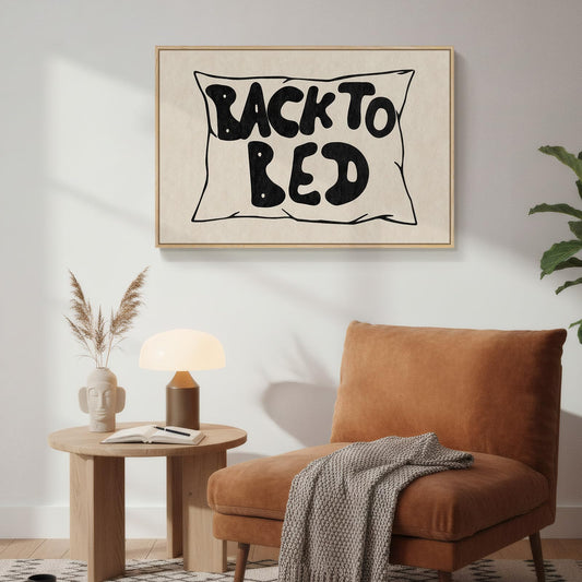 Framed Bedroom Wall Art for Room Wall Decor, Large Back to Bed Typography Canvas Artwork for Walls, Funny Quote Black and White Picture Print for Nursery Guest Room Hallway Wall Decor, 24x36 Inch