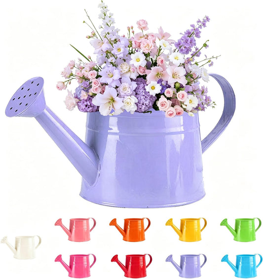 White Watering Can Metal, 1 Gallon Matte Galvanized Metal Watering Can, Vintage Sprinkling Tin Watering Can for Indoor Outdoor Plants, Flowers Garden Indoor Outdoor (Purple)
