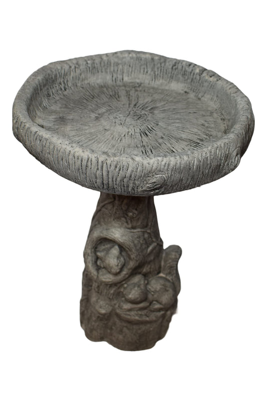 Solid Rock Stoneworks Tiny Fancy Squirrel/Wood Birdbath- Pre Aged- 24" Tall x 17" Dia