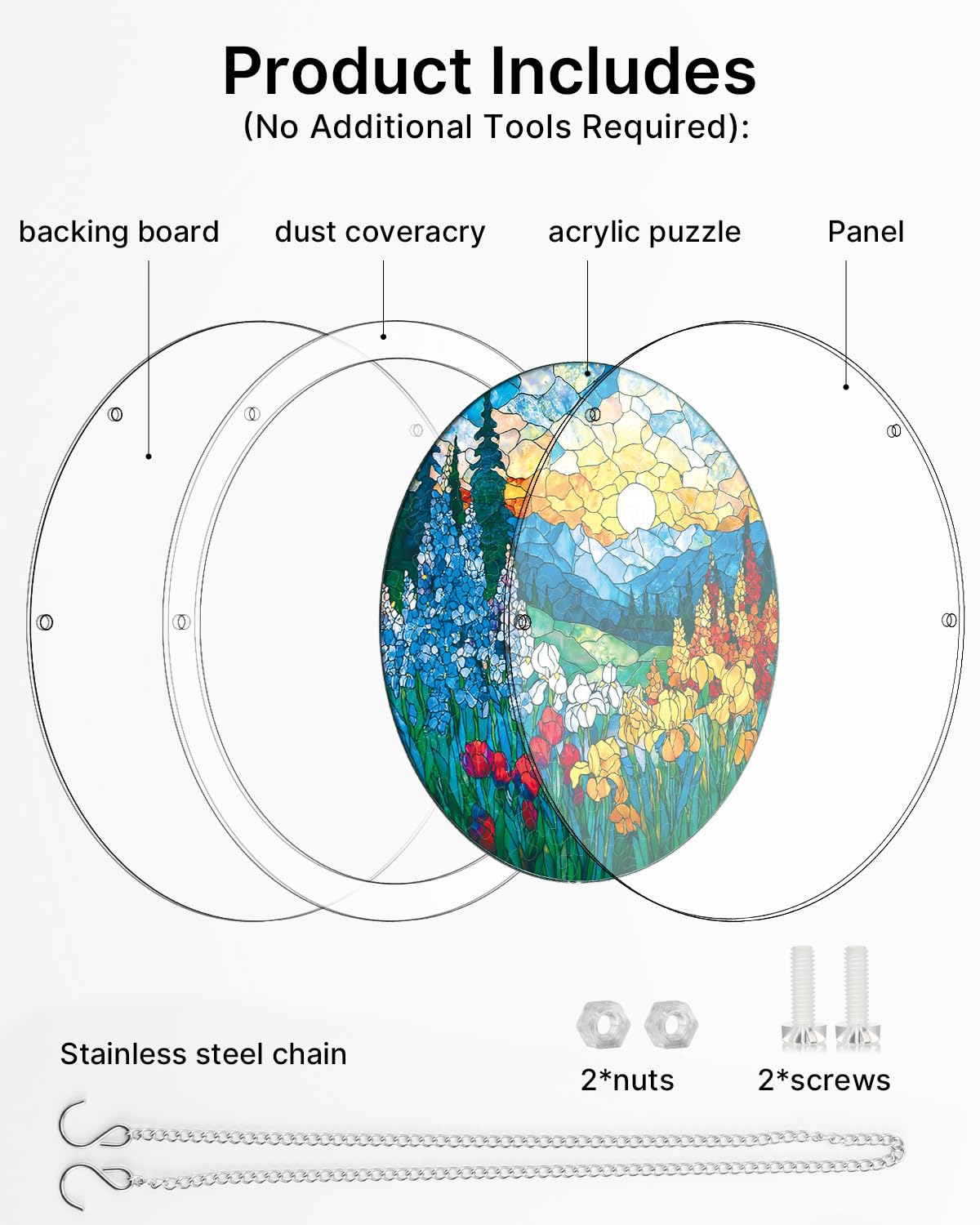 KaayeeWood 83 Pieces Acrylic Suncatcher Puzzle, Unique Dawn Blossom Sea Acrylic Sun Catcher Puzzle Kit for Doors Garden and Window Hanging, DIY Suncatcher Kits for Adults, 7.4 in