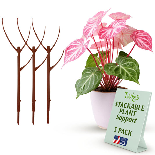 Twigs GA - Stackable Plant Support Stakes, Indoor & Outdoor Houseplant Stem Support, Garden Accessories, Durable Trellis Alternative for Climbing & Potted Plants - Begonia Red, 3 Pack, 17" L